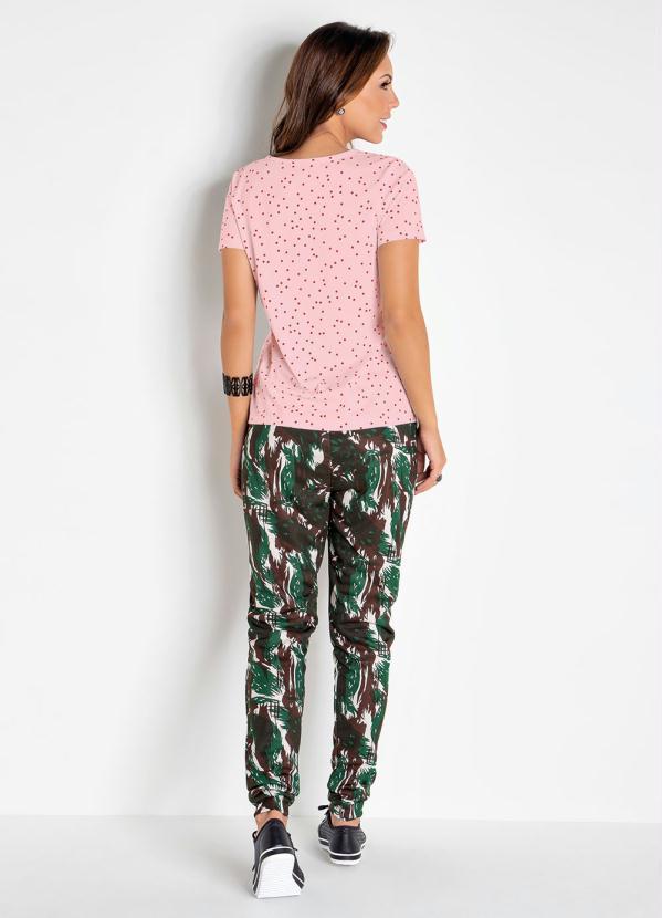 Moda Pop - T-Shirt Rosa Poá com Mangas Curtas 4