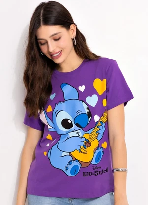 Disney - T-Shirt Roxo em Malha de Algodão Penteado - DISNEY