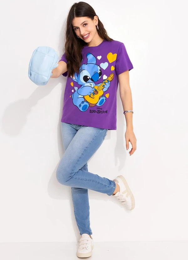 Disney - T-Shirt Roxo em Malha de Algodão Penteado 3