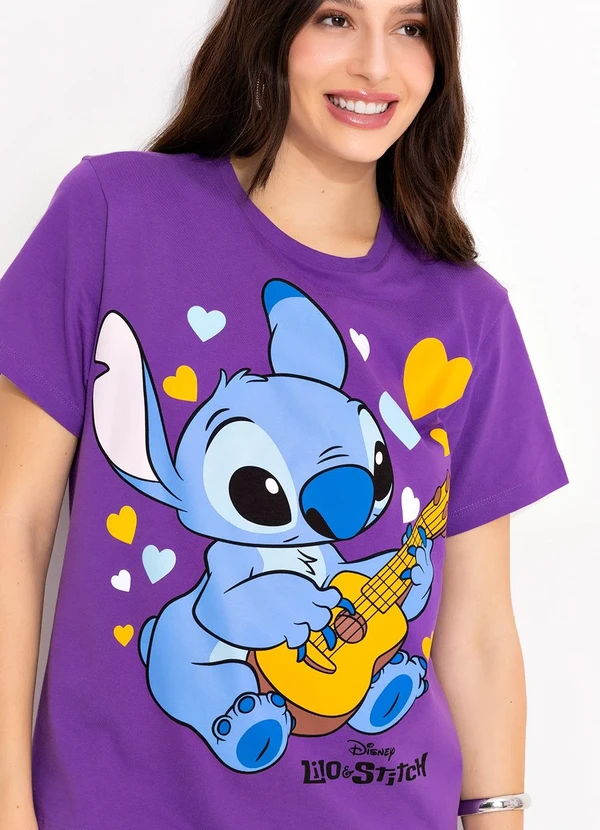 Disney - T-Shirt Roxo em Malha de Algodão Penteado 4