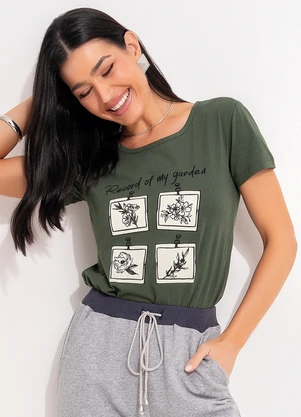 Moda Pop - T-Shirt Verde em Malha de Algodão - MODA POP