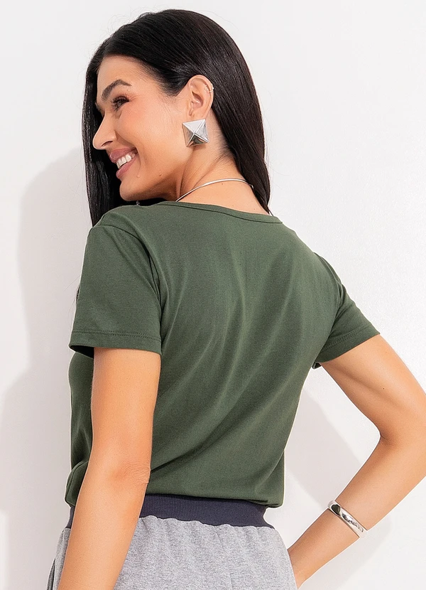 Moda Pop - T-Shirt Verde em Malha de Algodão 2
