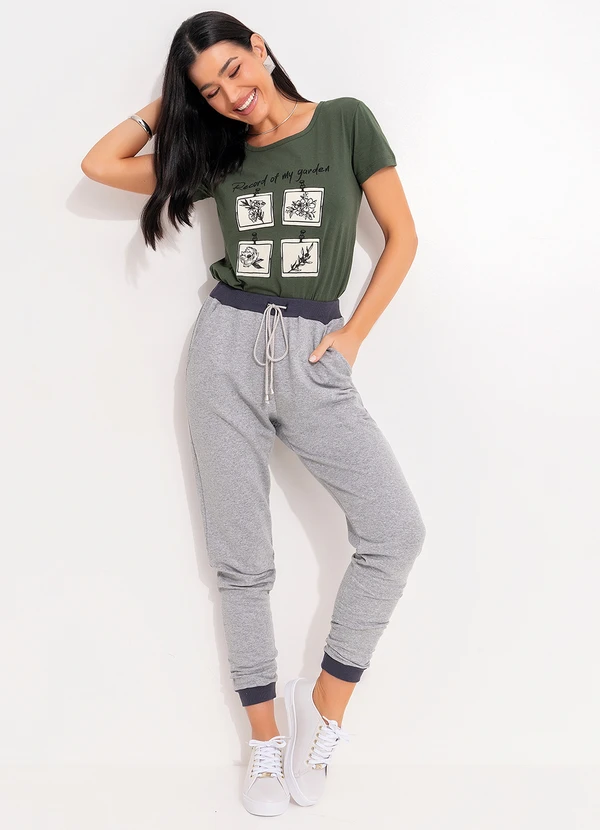 Moda Pop - T-Shirt Verde em Malha de Algodão 3