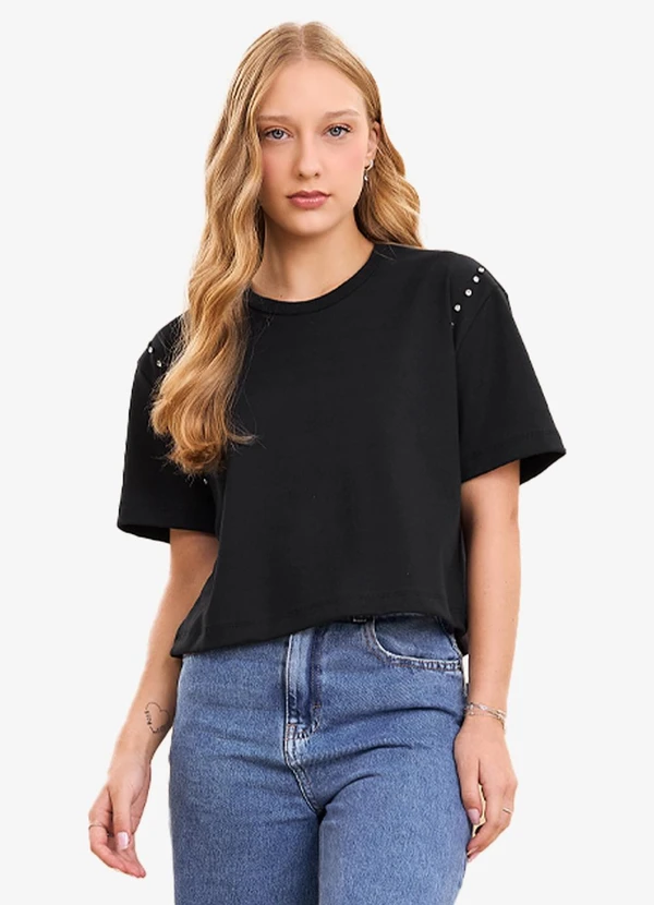 Minty - T Shit Feminina com Strass Preto