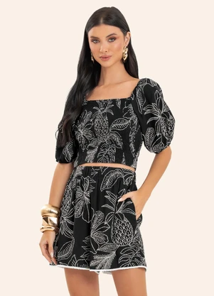 Endless - Top Feminino com Manga Bufante Preto - ENDLESS