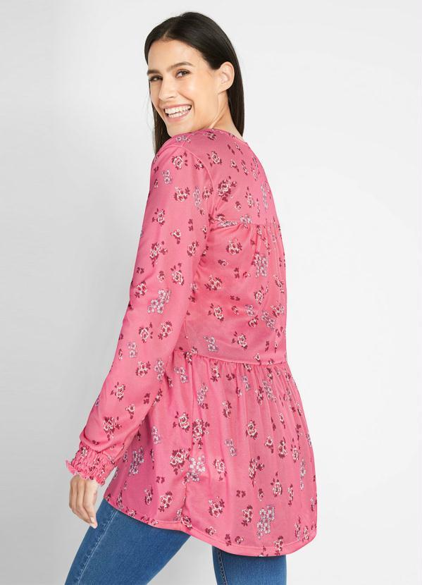 Outlet - Bata Decote Redondo Manga Longa Floral Rosa 2