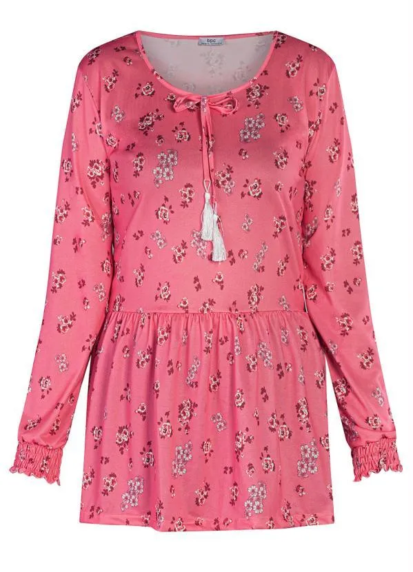 Queima Estoque - Bata Decote Redondo Manga Longa Floral Rosa 4