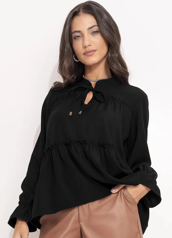 Quintess - Bata Preta em Tecido de Poliéster com Elastano