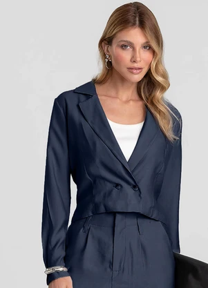 Dianna - Blazer Feminino Cropped Alfaiataria Azul - DIANNA