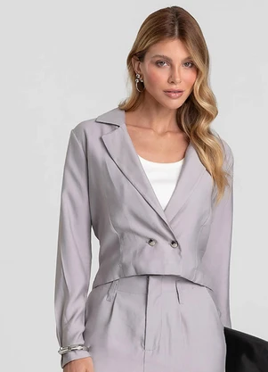 Dianna - Blazer Feminino Cropped Alfaiataria Cinza - DIANNA
