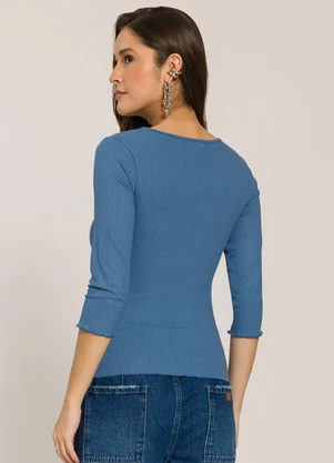 Sofie - Blusa 3/4 em Ribana com Franzido Azul - SOFIE
