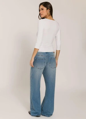 Sofie - Blusa 3/4 em Ribana com Franzido Branco - SOFIE