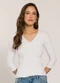Sofie - Blusa 3/4 em Ribana com Franzido Preto - variação: Branco