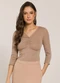 Sofie - Blusa 3/4 em Ribana com Franzido Preto - variação: Marrom