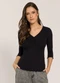 Sofie - Blusa 3/4 em Ribana com Franzido Preto - variação: Preto