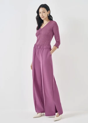 Sofie - Blusa 3/4 em Ribana com Franzido Roxo - SOFIE