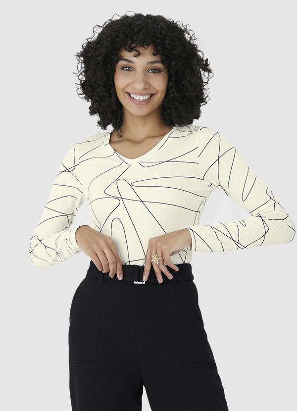 Malwee - Blusa Abstrata em Malha Bege