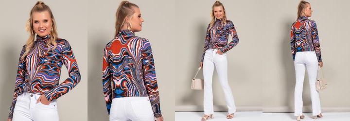 Blusa Abstrato em Jersey Acetinado