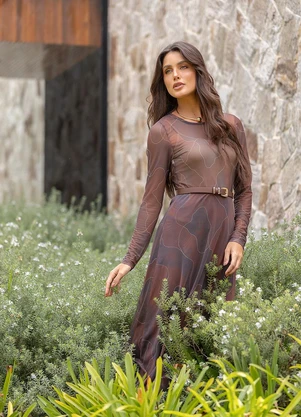 Quintess - Blusa Abstrato Marrom em Tule - QUINTESS
