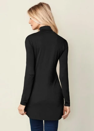 bonprix - Blusa Alongada com Gola Choker Preta - BONPRIX