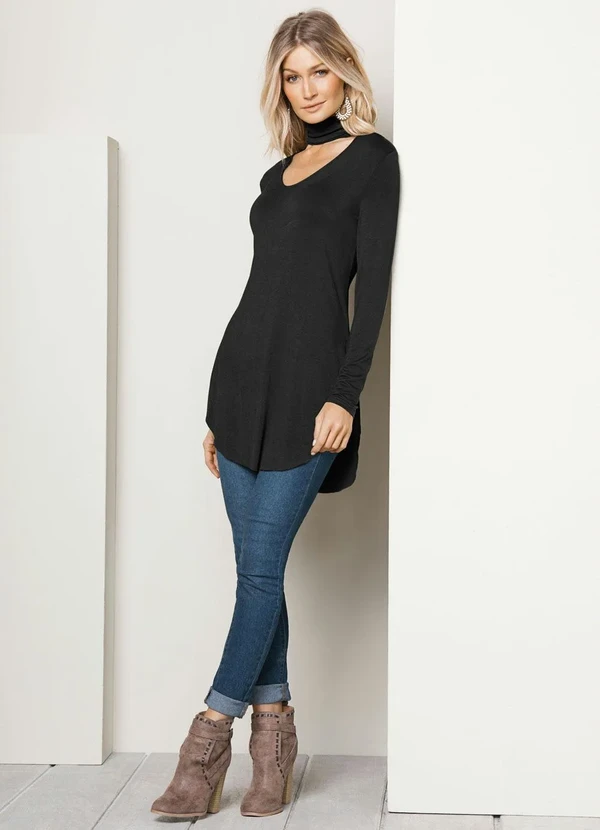 bonprix - Blusa Alongada com Gola Choker Preta 2