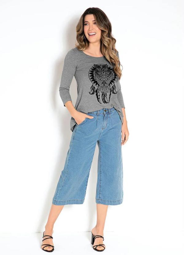 Outlet - Blusa Ampla com Estampa de Coruja Cinza Mescla 2
