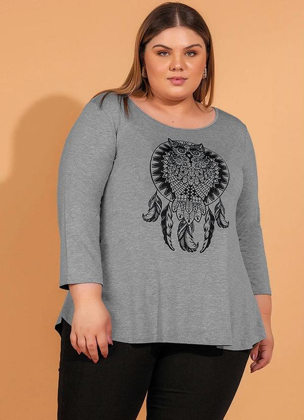 Outlet - Blusa Ampla com Estampa de Coruja Cinza Mescla 3