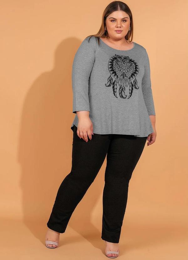 Outlet - Blusa Ampla com Estampa de Coruja Cinza Mescla 5