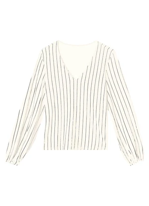 Malwee - Blusa Ampla em Moletinho Listrado Off White - MALWEE
