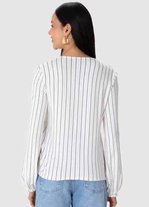 Malwee - Blusa Ampla em Moletinho Listrado Off White - MALWEE