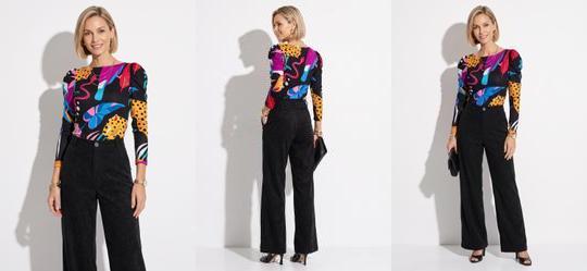 Blusa Animais Fundo Preto com Mangas Bufantes