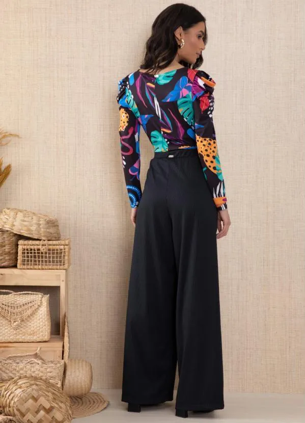 Quintess - Blusa Animais Fundo Preto com Mangas Bufantes 8