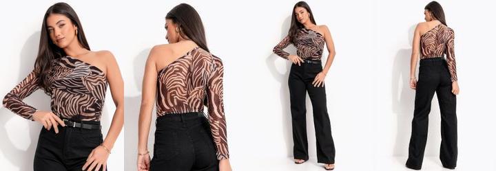Blusa Animal Print em Tule com Elastano