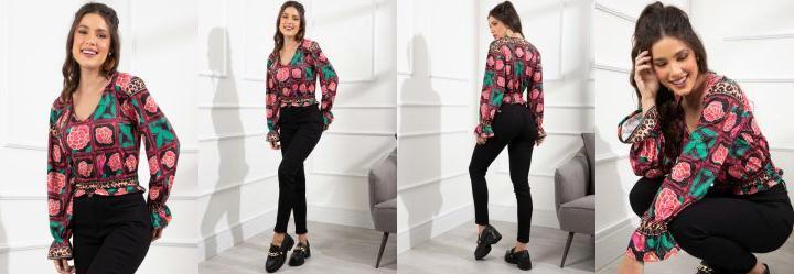 Blusa Animal Print Floral com El�stico