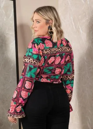 Quintess - Blusa Animal Print Floral com Elástico - QUINTESS