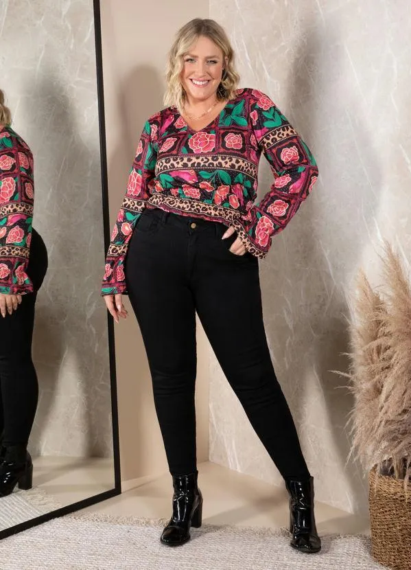 Quintess - Blusa Animal Print Floral com Elástico 3