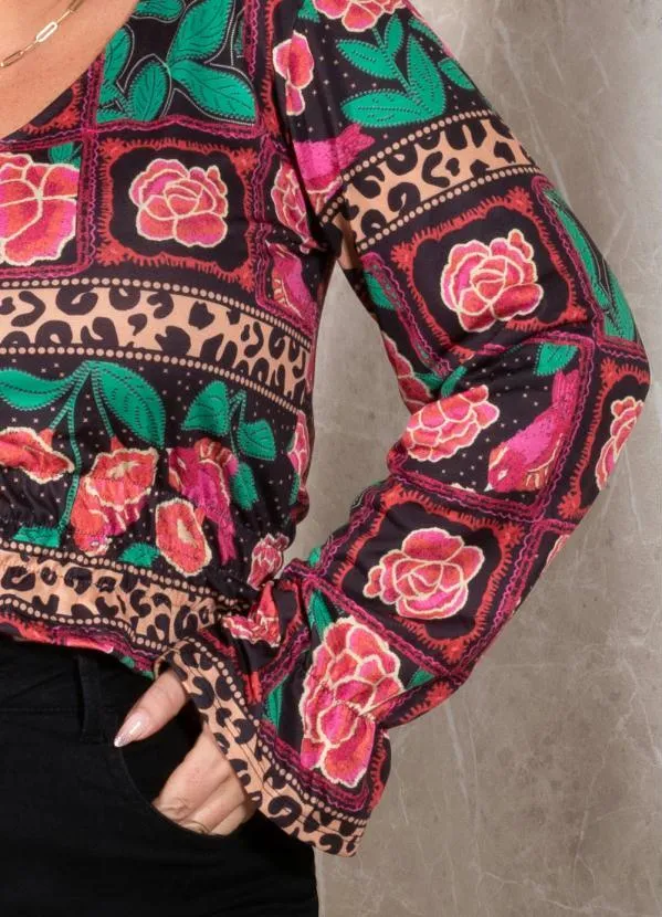 Quintess - Blusa Animal Print Floral com Elástico 1