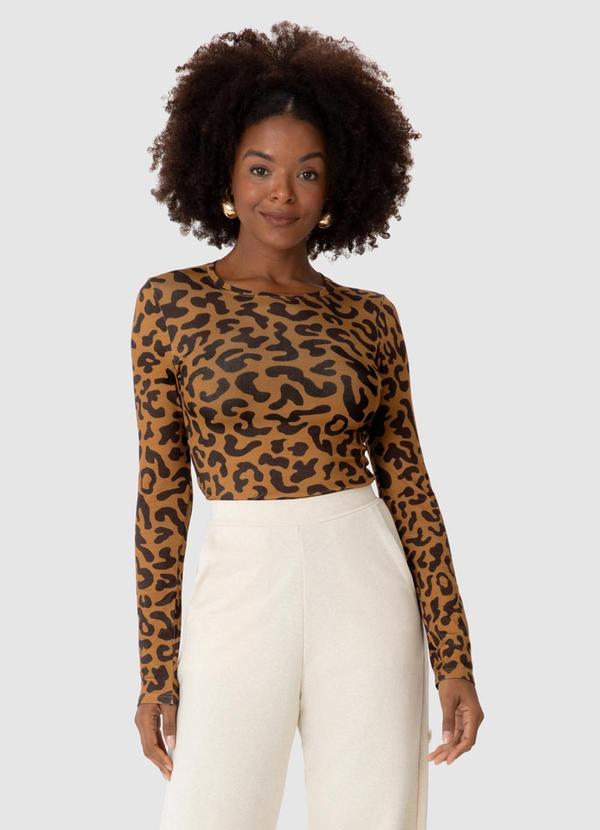 Malwee - Blusa Animal Print Viscose Conforto Marrom