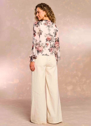 Doce Trama - Blusa Aquarela Rose em Tule Estampado - DOCE TRAMA