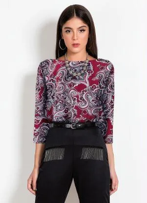 Moda Pop - Blusa Arabesco Bordô com Mangas Longas - MODA POP