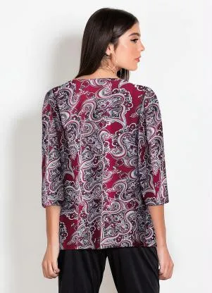 Moda Pop - Blusa Arabesco Bordô com Mangas Longas - MODA POP
