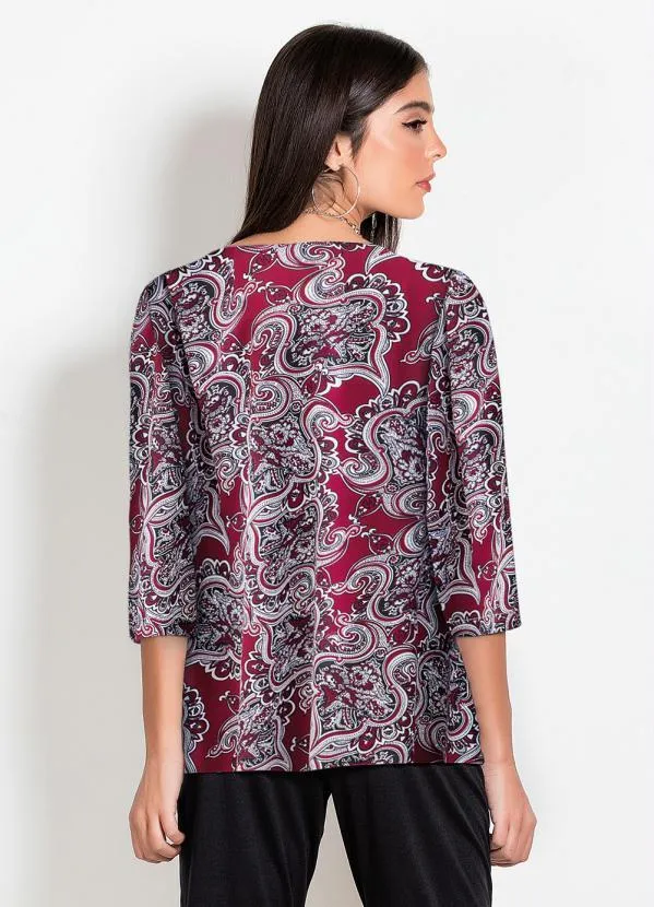 Moda Pop - Blusa Arabesco Bordô com Mangas Longas 2