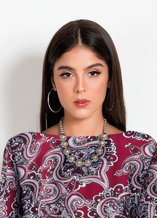 Moda Pop - Blusa Arabesco Bordô com Mangas Longas 3