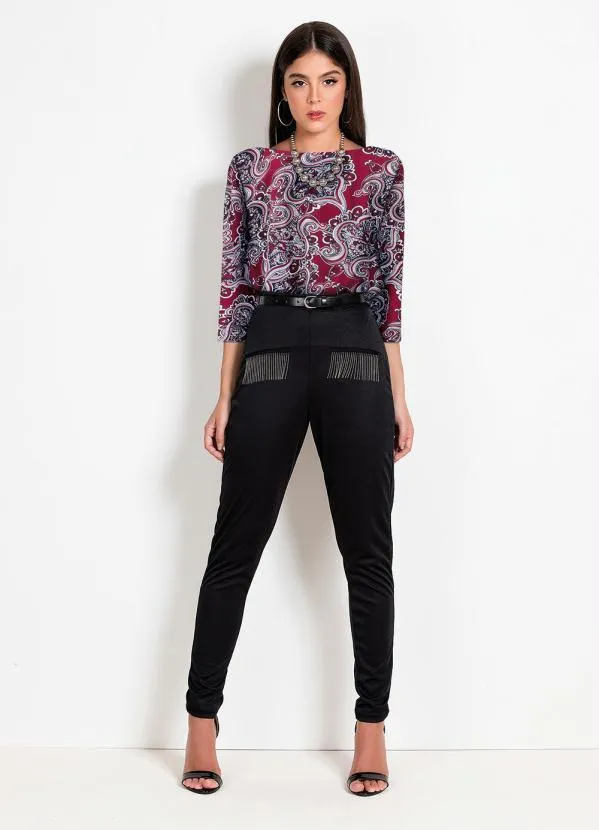 Moda Pop - Blusa Arabesco Bordô com Mangas Longas 4