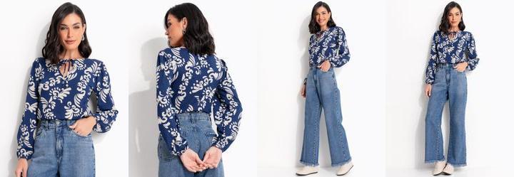 Blusa Arabescos Azul em Malha de Viscose