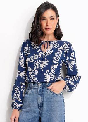 Blusa (Arabescos Azul) em Malha de Viscose