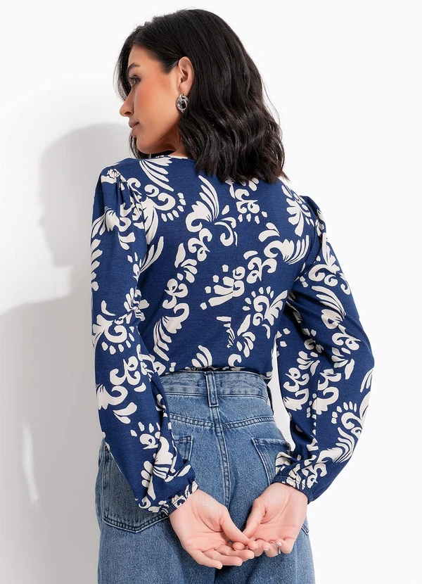 Quintess - Blusa Arabescos Azul em Malha de Viscose 3