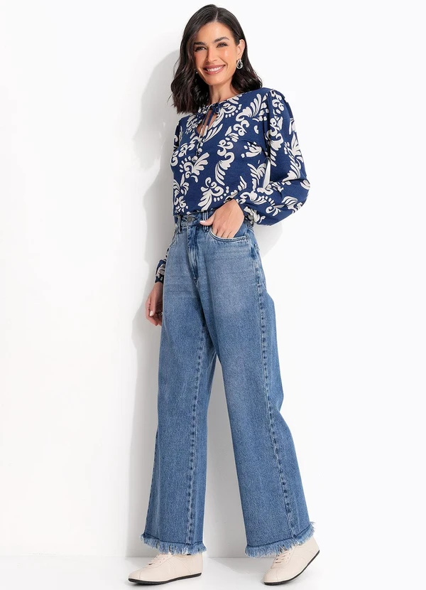 Quintess - Blusa Arabescos Azul em Malha de Viscose 2