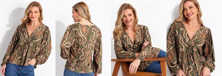 Blusa Arabescos Verde em Malha Fria