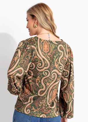 Quintess - Blusa Arabescos Verde em Malha Fria - QUINTESS
